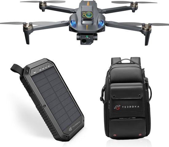 Tedroka® K911 Max-Drone met 4K camera- Drone met obstakelvermijding -Inclusief GPS-Drone met camera voor volwassenen-Geen vliegbewijs nodig-800 m bereik -Borstelloze motoren-Inclusief draagbare tas, twee batterijen,powerbank en cameratas