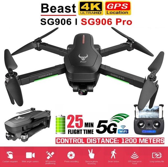 SG906 PRO Professionele Smart Drone – 4K Dual Camera Wide Angle – 50x Zoom - 5G Wifi FPV – 50 Minuten Vliegtijd - 2 Assige Gimbal - 1200M Bereik - INCLUSIEF Extra Accu