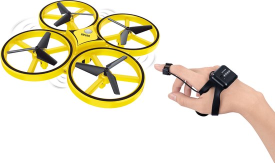 Denver Mini Drone voor Kinderen en Volwassenen - 30m Bereik - Handbesturing -  LED Licht - DRO170 - Zwart/Geel