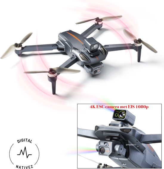 Digital Nativez GPS Drone PRO K911 zwart met 4K dual camera | incl. obstakel ontwijking | Geschikt voor Iphone en Android | Voor kinderen 14+ en volwassenen - Inclusief handtas, brushless motoren en gratis tutorials