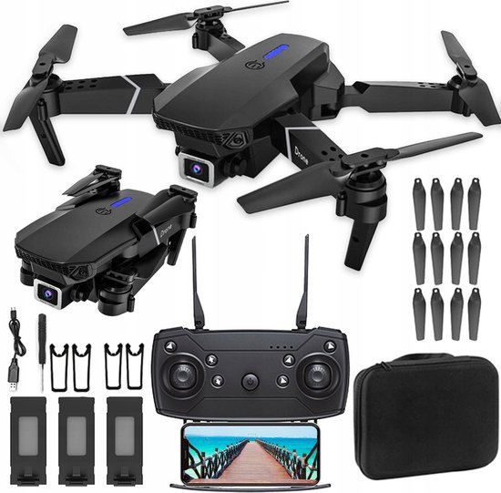 Drone - met Opbergtas - 3 Accu's - 4K Camera - Wifi - HD - 250 meter - Zwart - Inklapbaar - Kinderen/Volwassenen